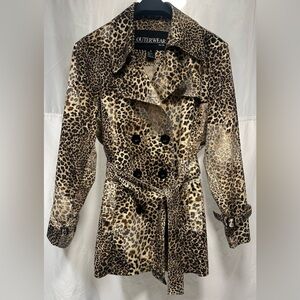 Outerwear by Lisa Animal Leopard Print Trench Coat Large
